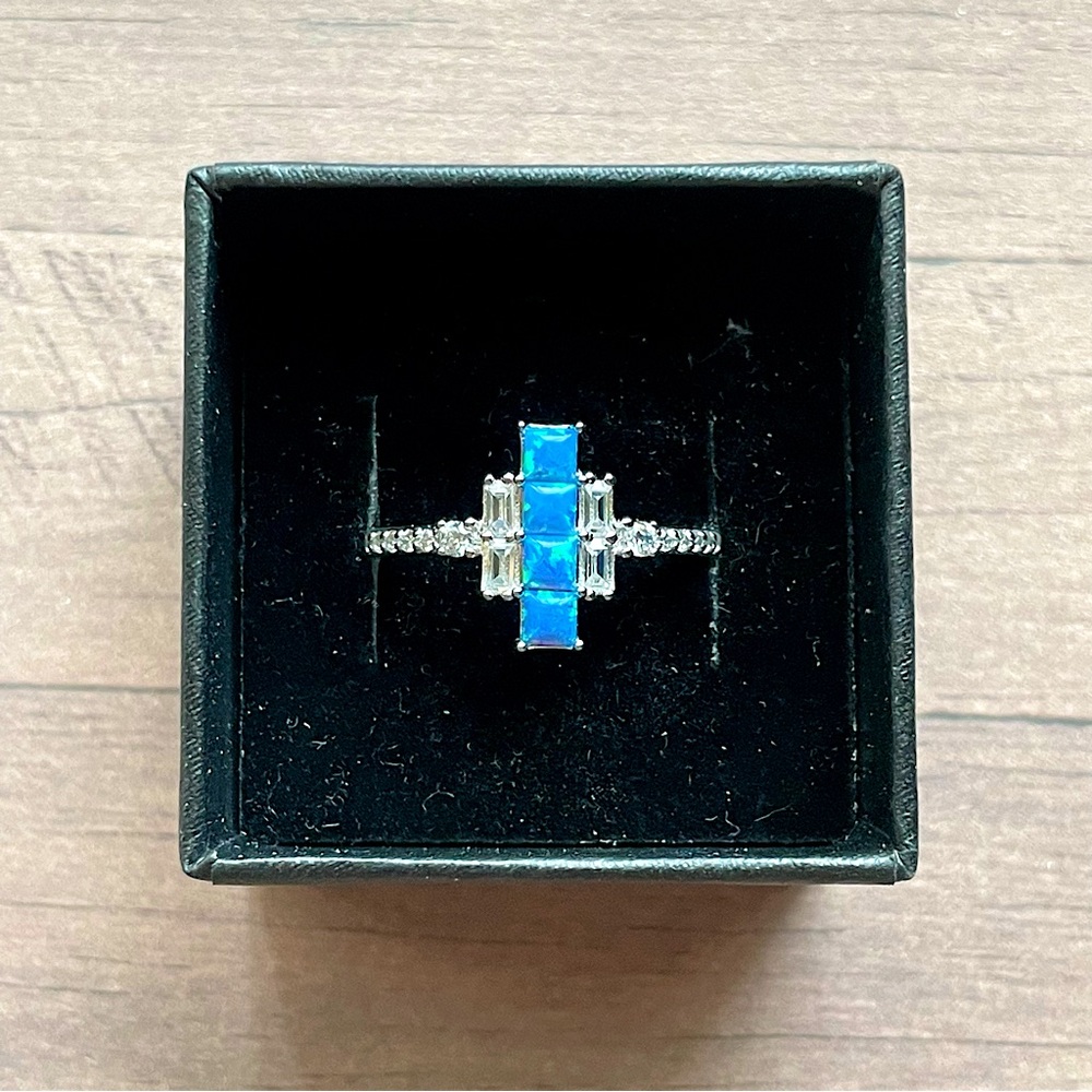 Bomb Party Ring - The Sterling Club - Blue Azure Opal and .925 Sterling Silver